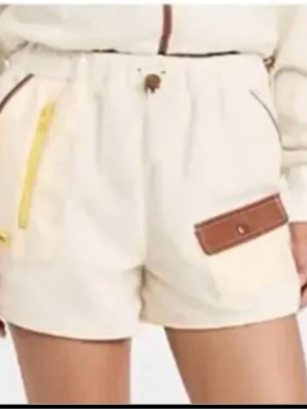 Staud Ivory Fleece sapling Shorts Leather Pocket Accent High Rise Women’s 26